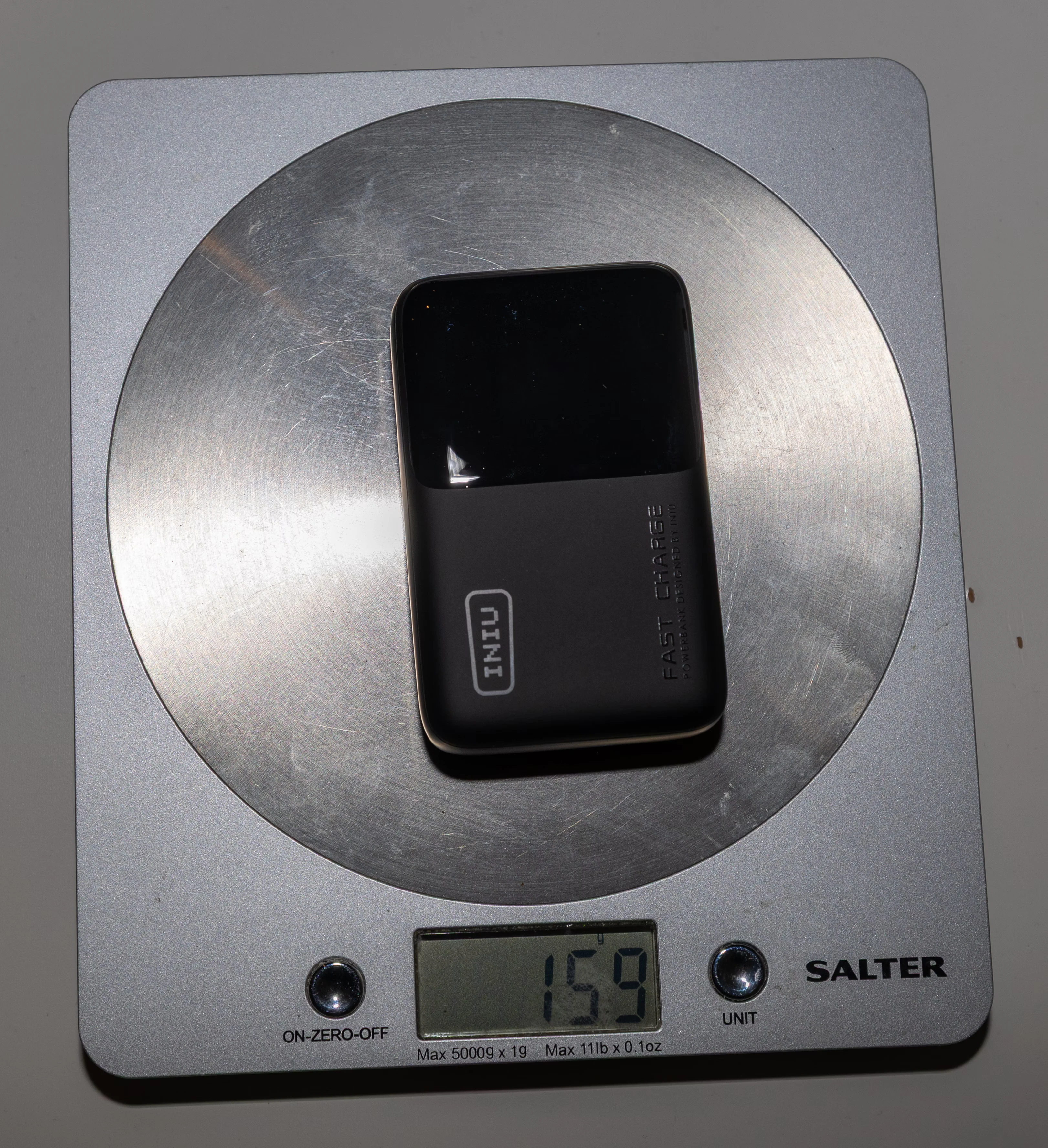 The power bank on digital kitchen scales