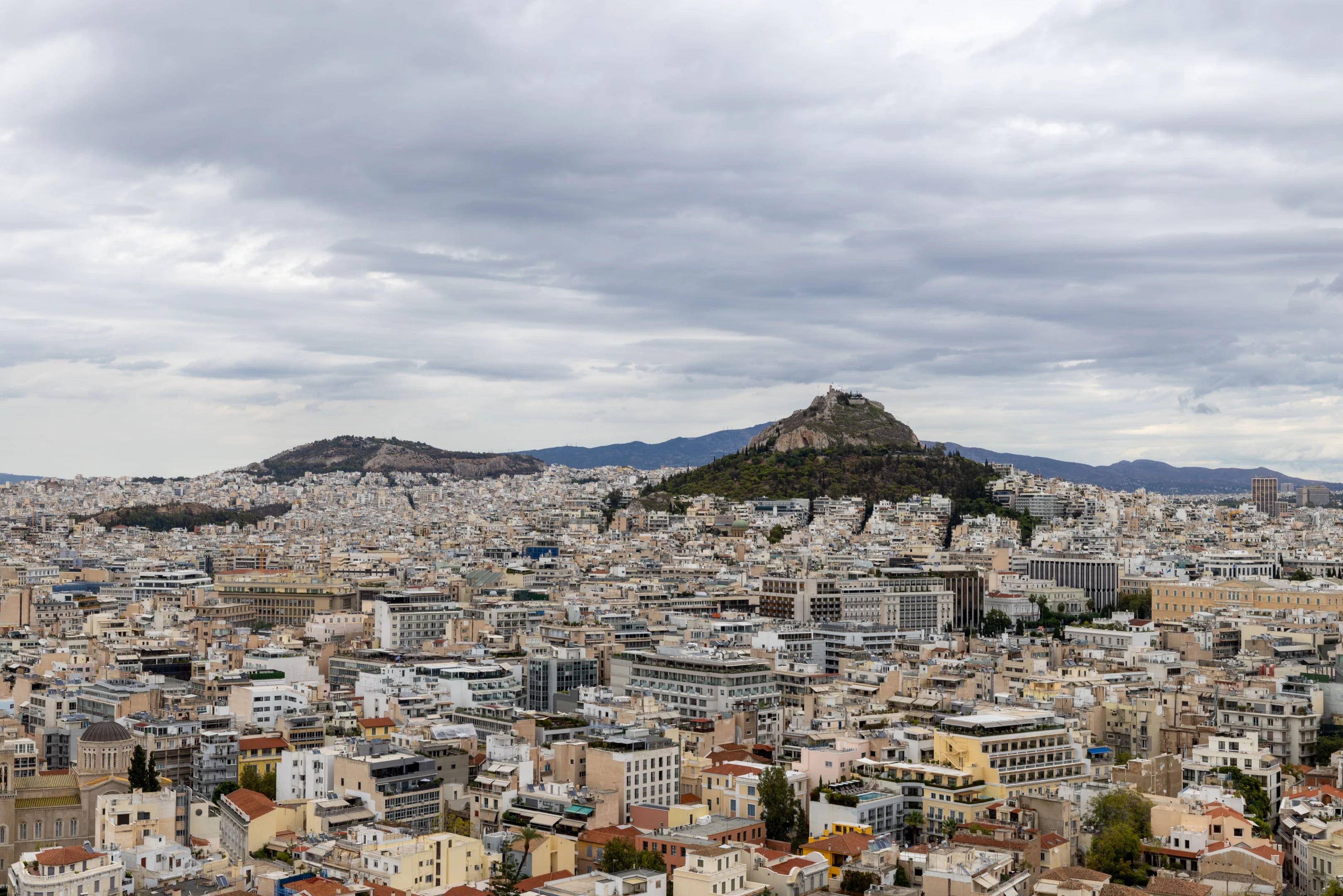 Lycabettus Hill and rooftops of Athens.