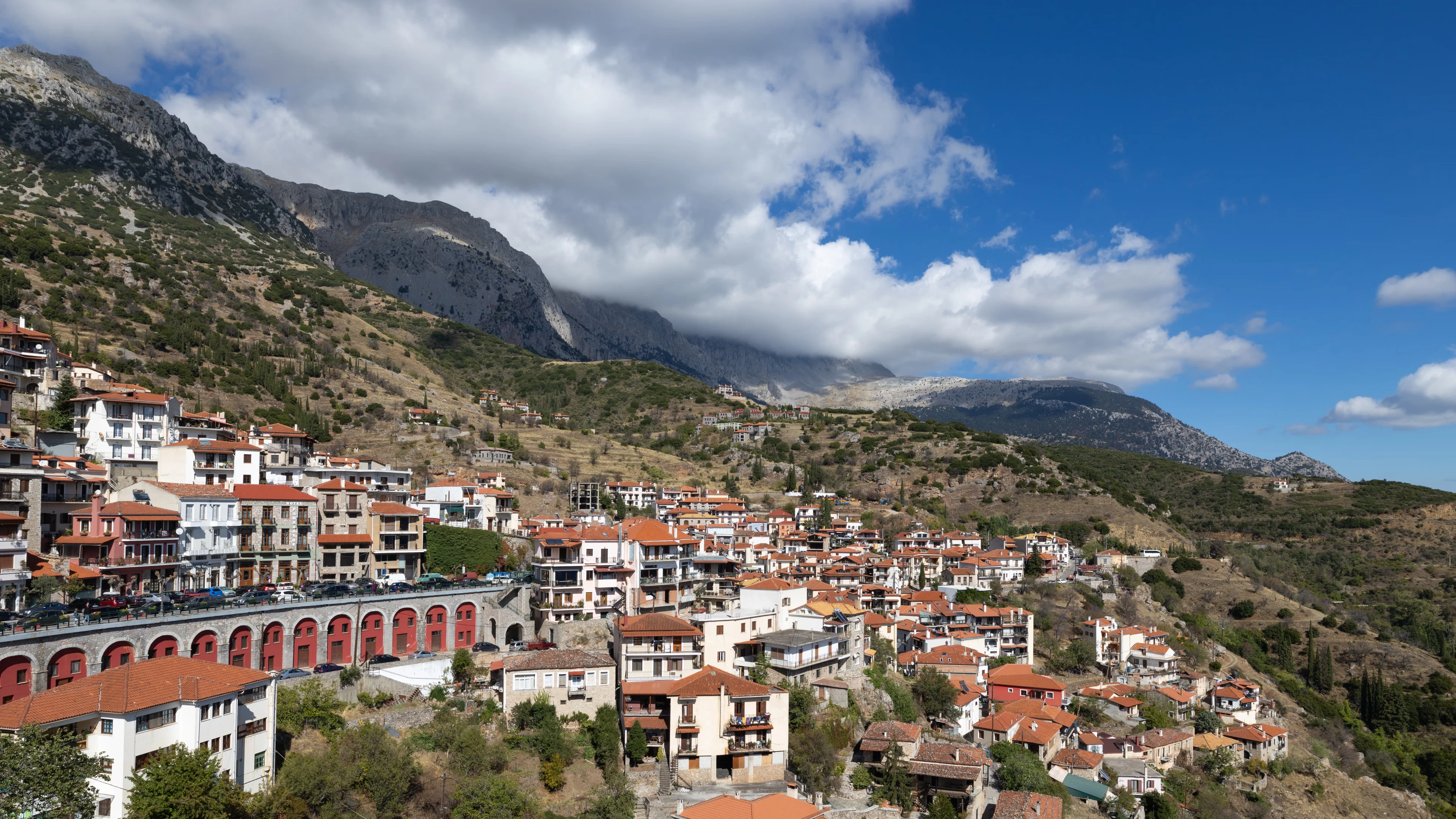 Arachova, facing Mount Parnassus.