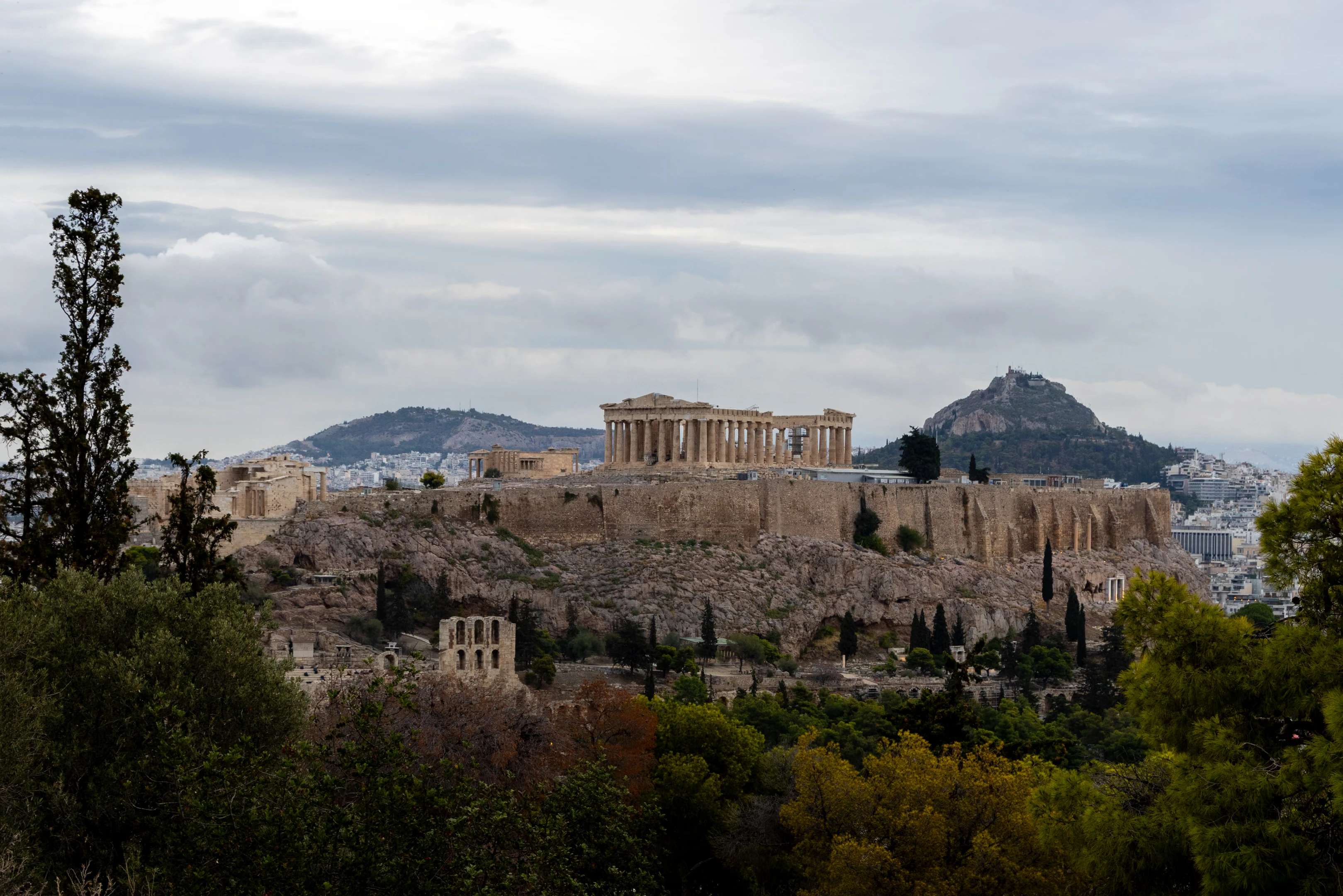 The Acropolis of Athens as seen from Philopappos Hill.
