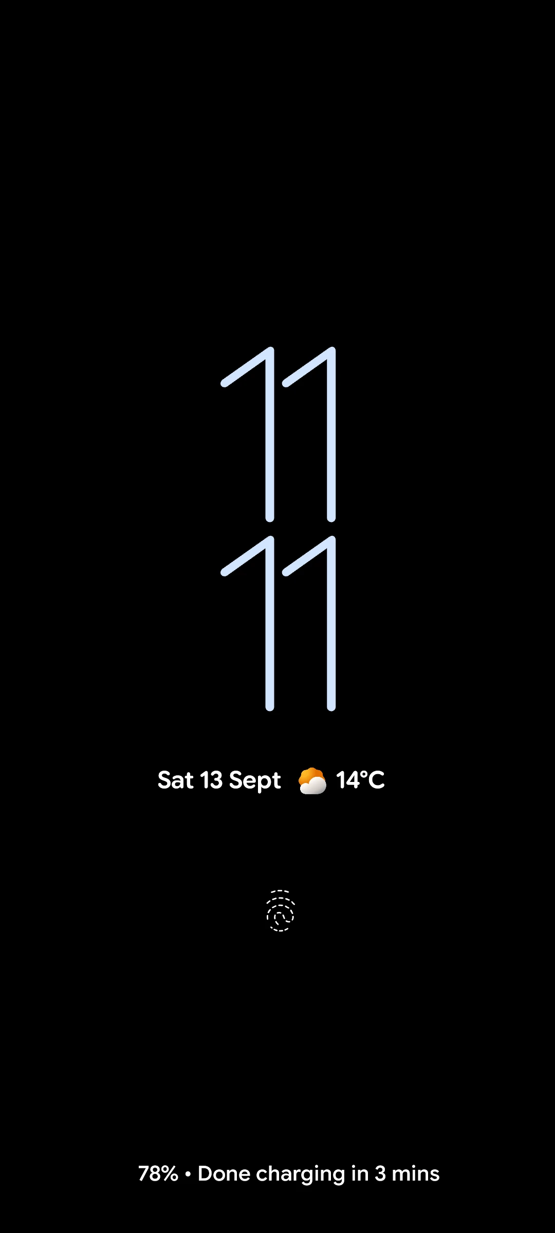 A screenshot of the lock screen clock on a Pixel 8 with the September 2025 Pixel Drop, showing the time 11:11.