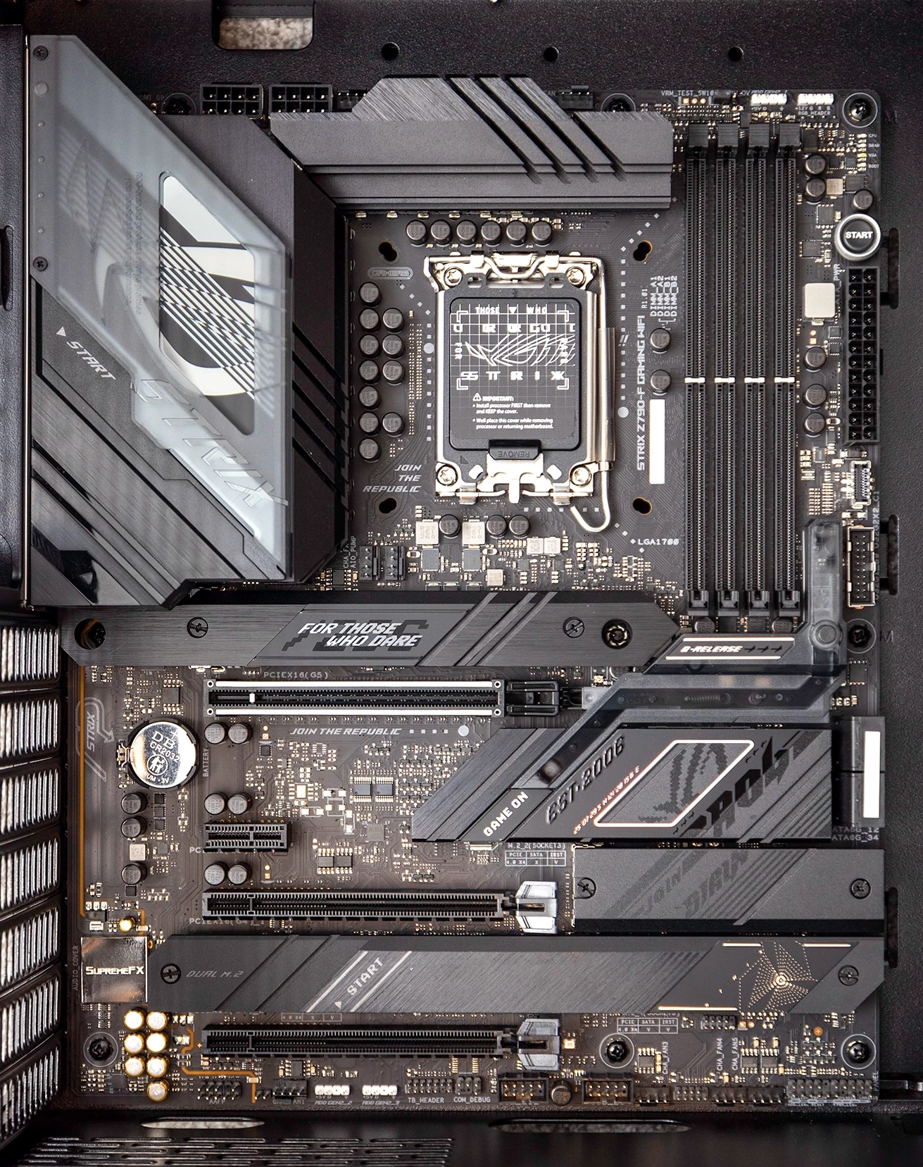 A photo of the Asus ROG STRIX Z790-F GAMING WIFI motherboard.