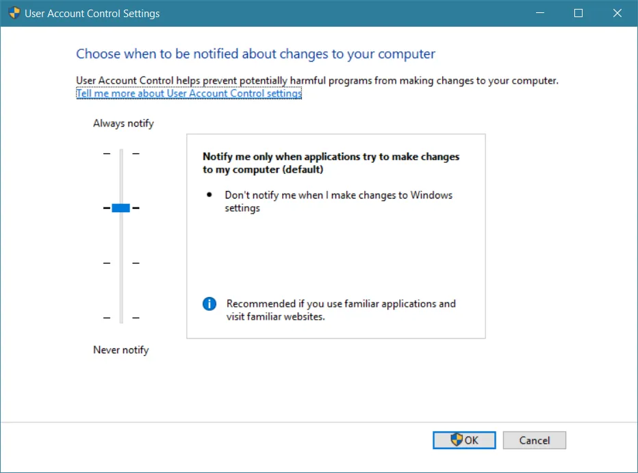 User Account Control Settings