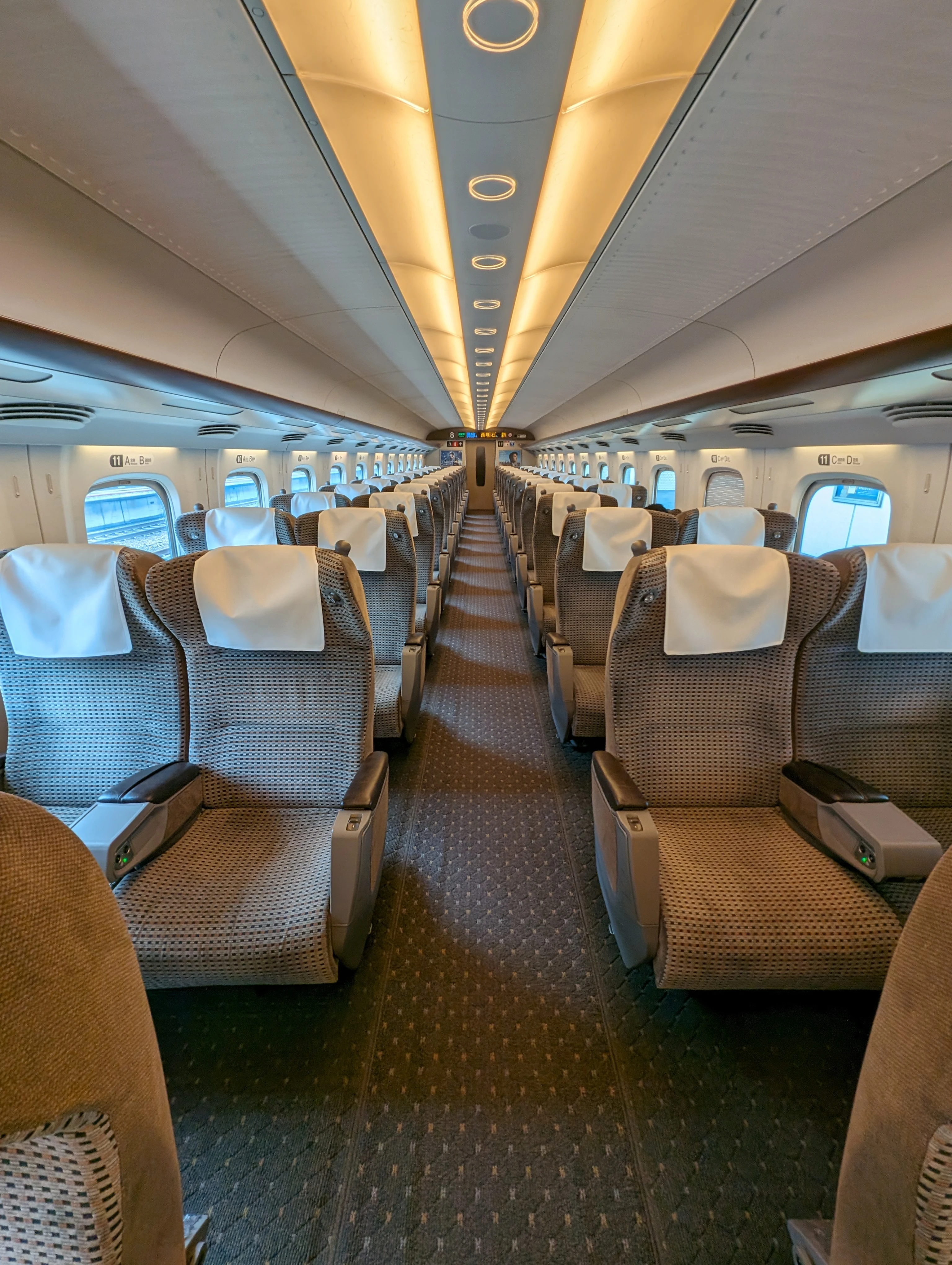 The interior of a Shinkansen green car