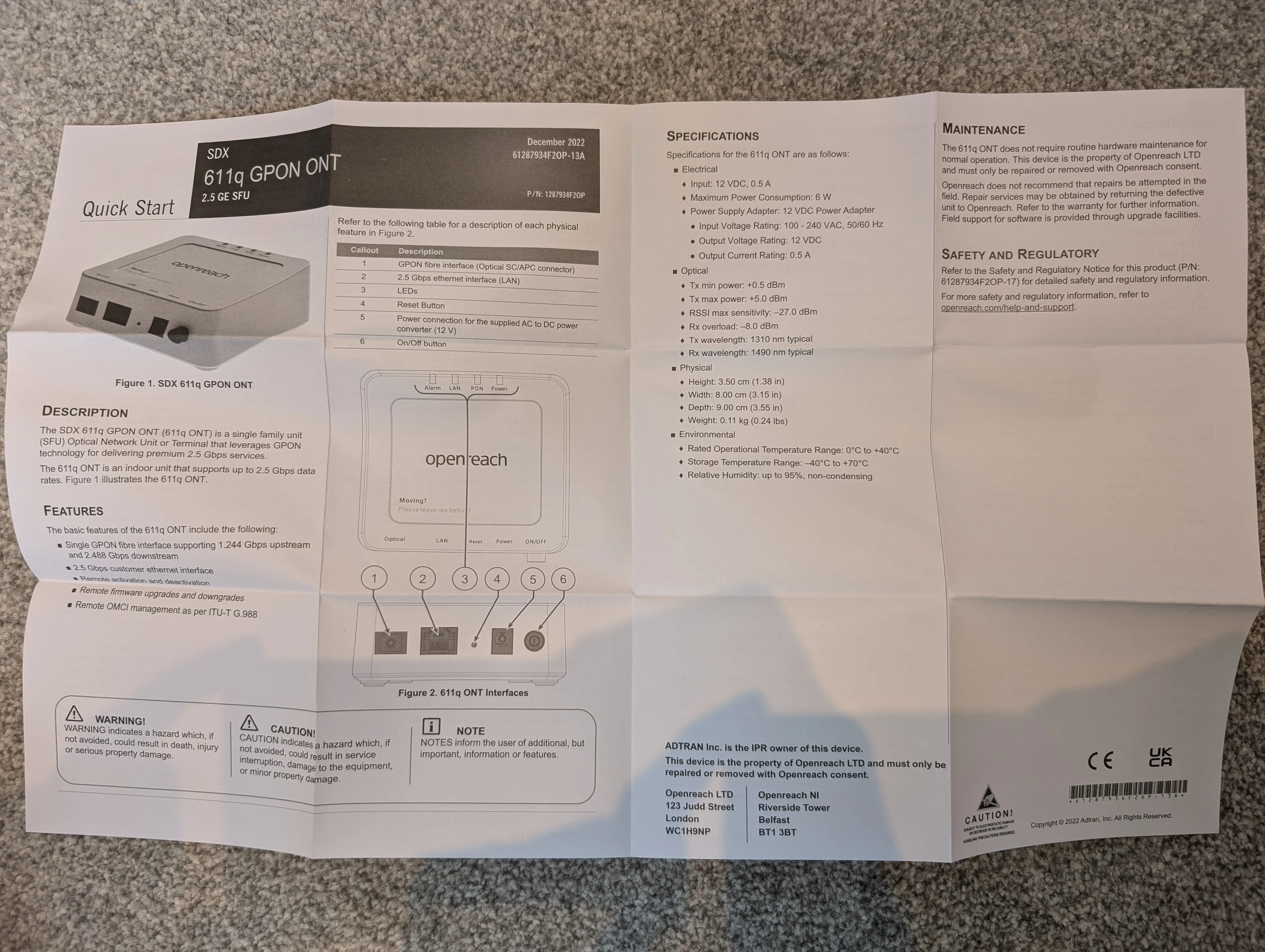The front side of the instructions sheet
