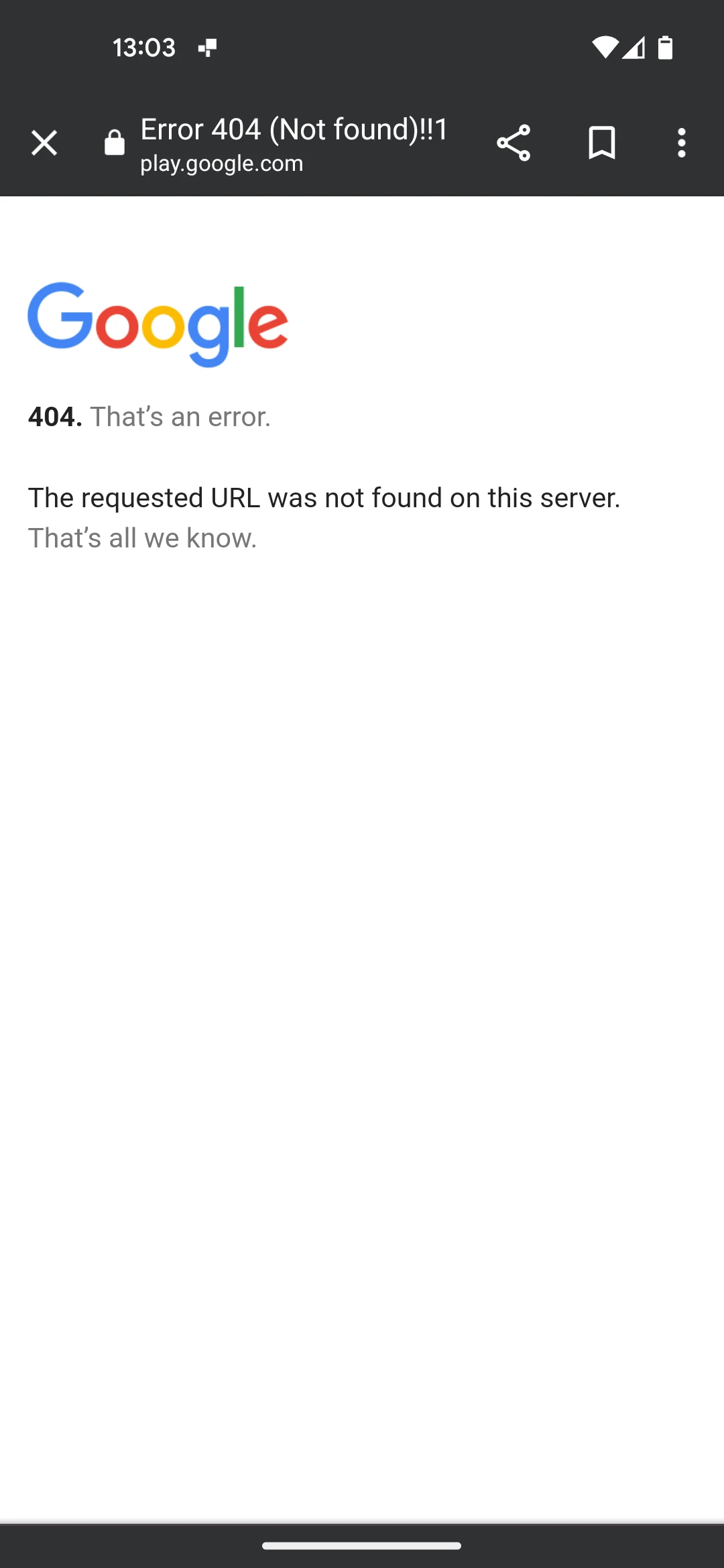 A screenshot of a Google 404 error page.