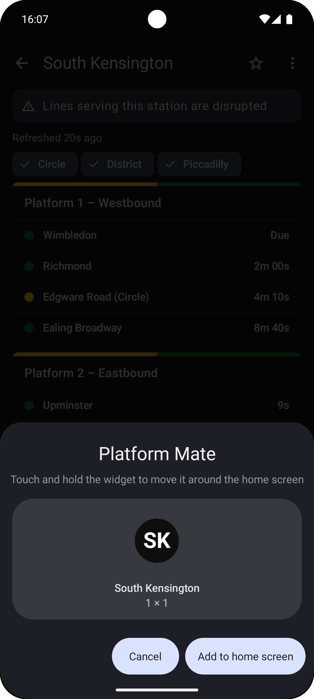 Add station to home screen