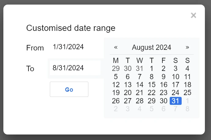 A screenshot of the ‘Customised date range’ dialogue box on the Google search results page.