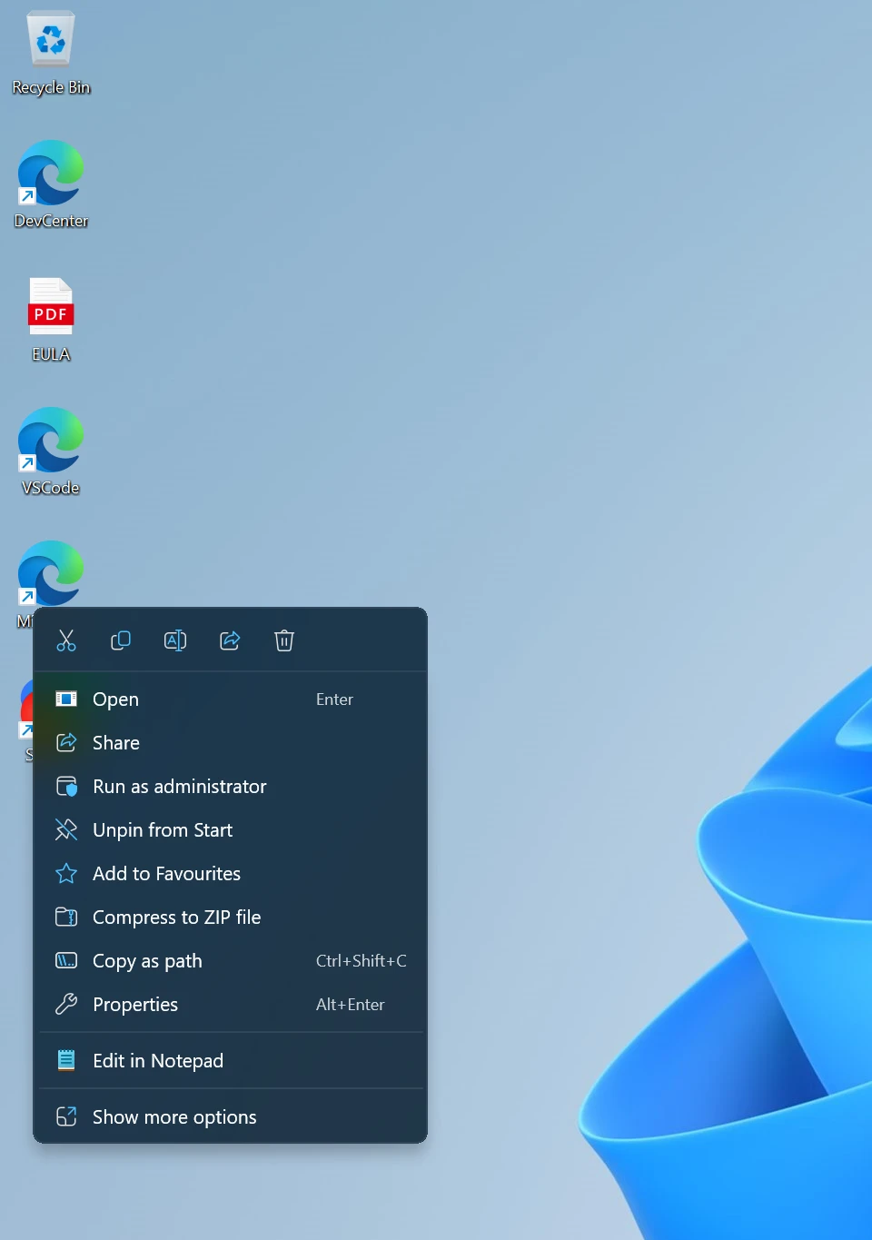 A screenshot of the Windows 11 desktop, with the context menu open for some items. There is no visual indication which items these are in the screenshot