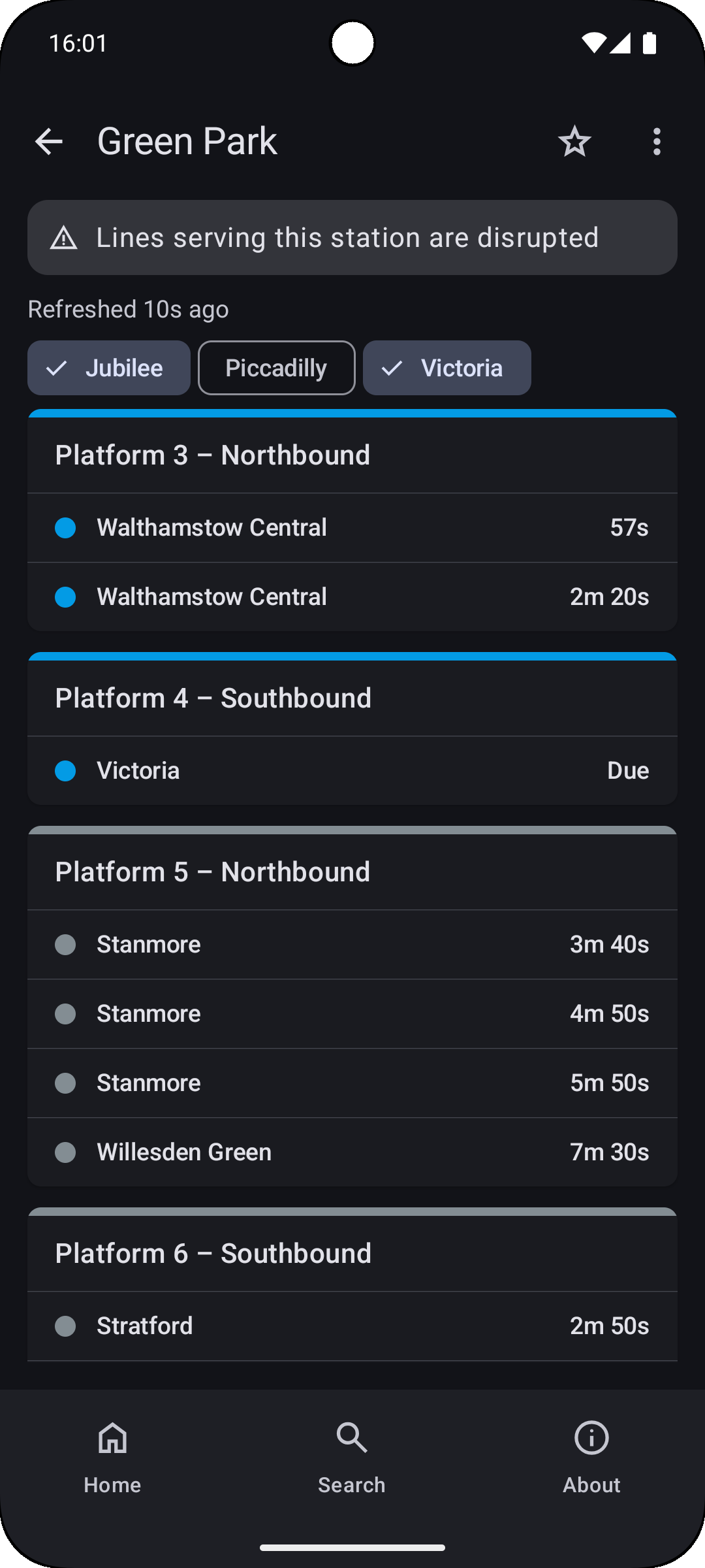 Green Park station arrivals