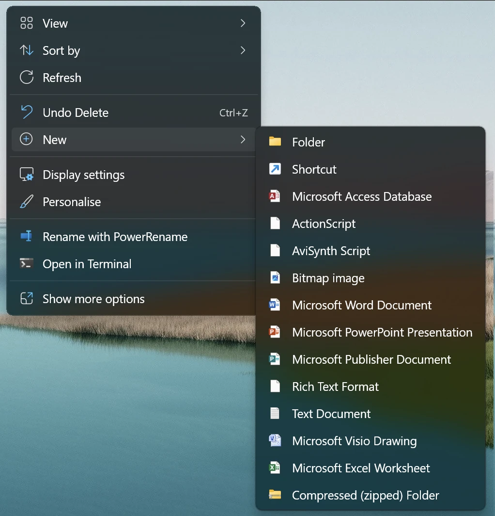 The ‘New’ menu in Windows 11