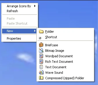 The ‘New’ menu in Windows XP