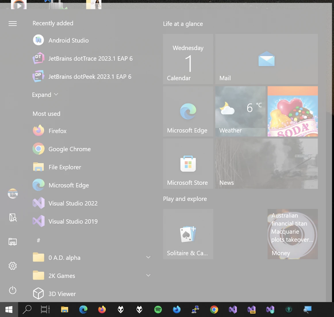 The Windows 10 start menu, but greyed out.