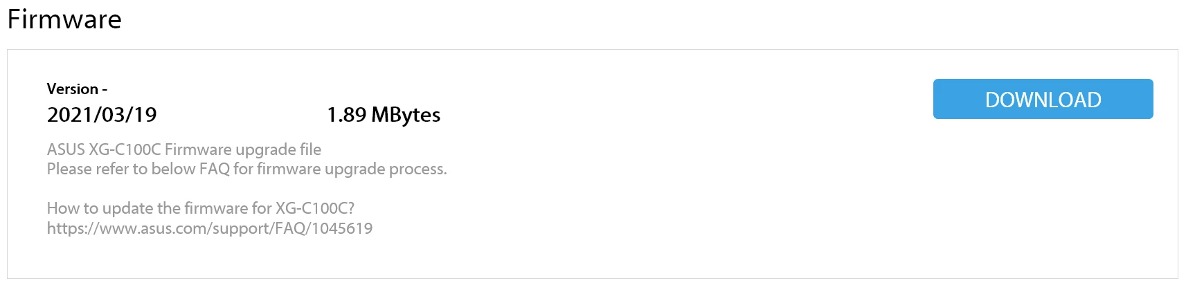 A screenshot of the firmware update details on Asus’s website