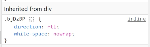 Styles applied to the text, including direction: rtl.