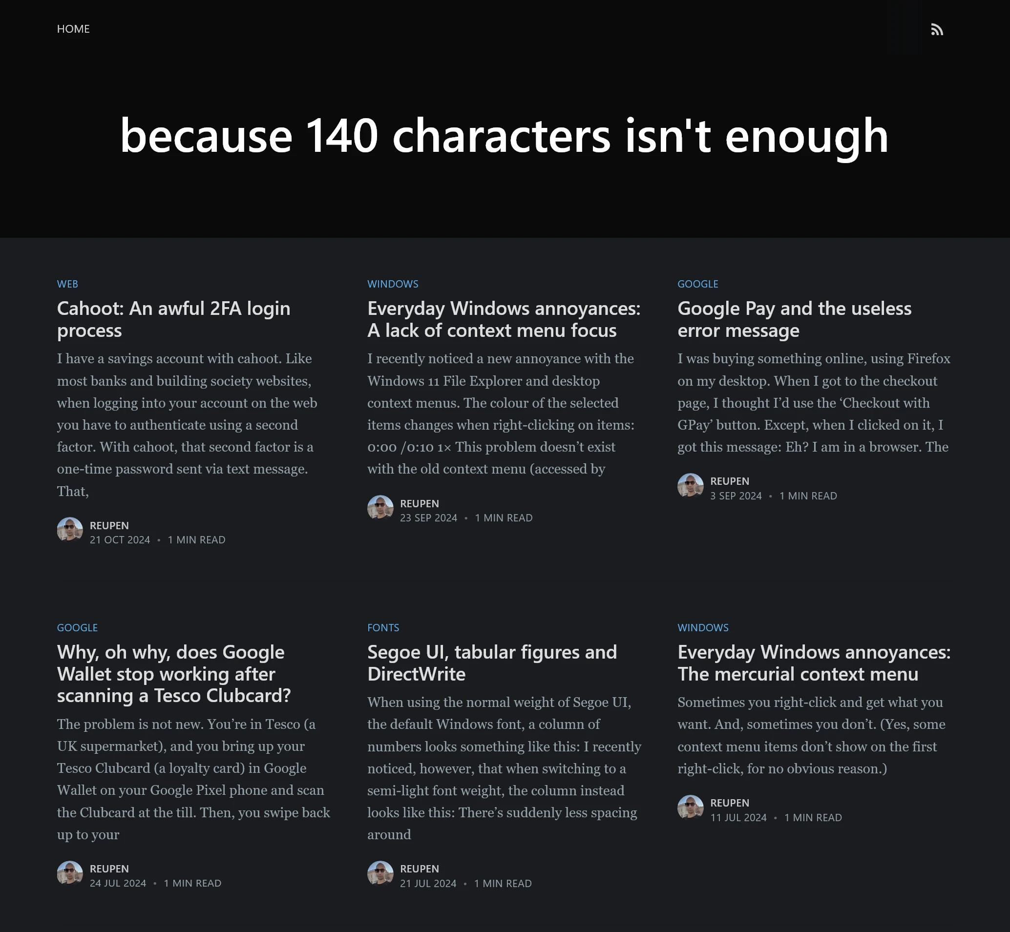 The old index page, with a list of posts in a grid layout