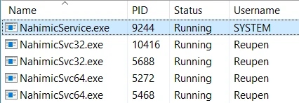 A screenshot of Task Manager showing Nahimic processes