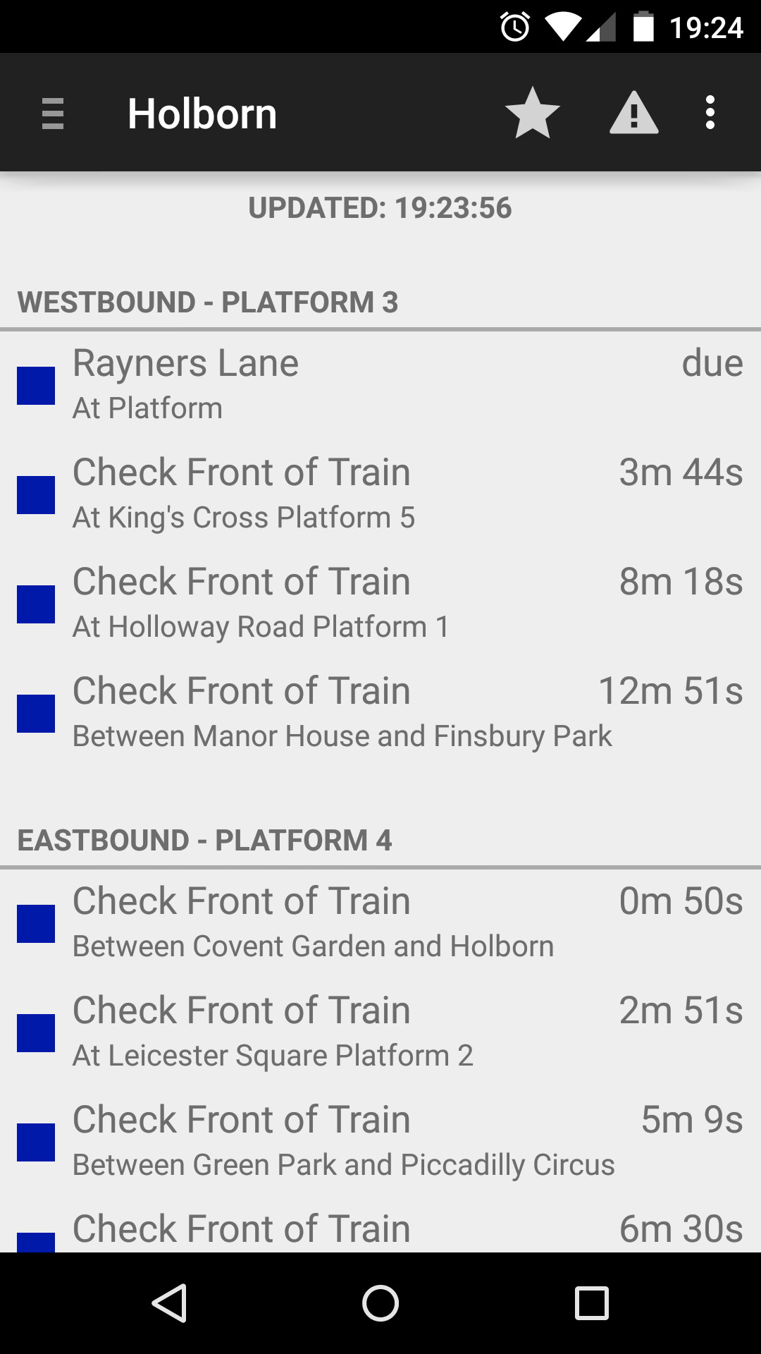 Departures for a station