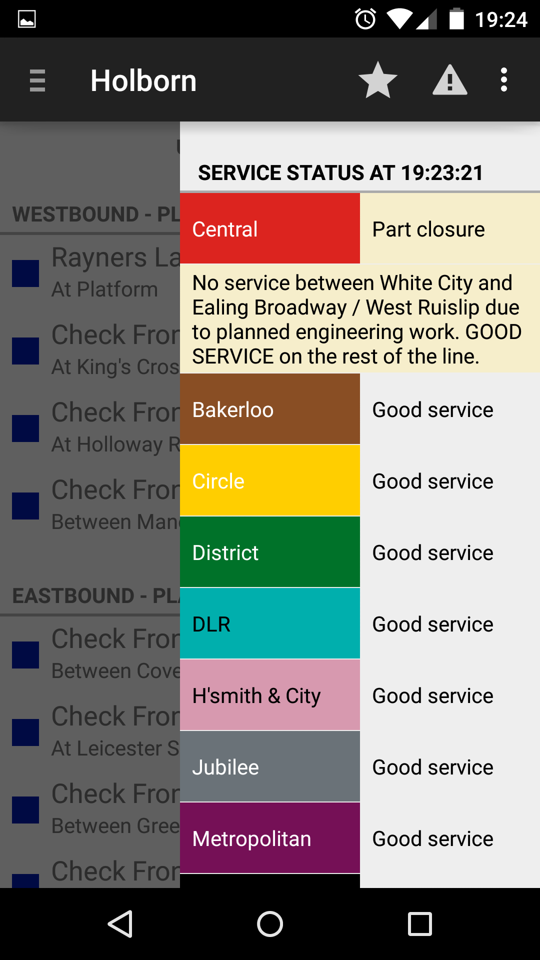 The service status drawer