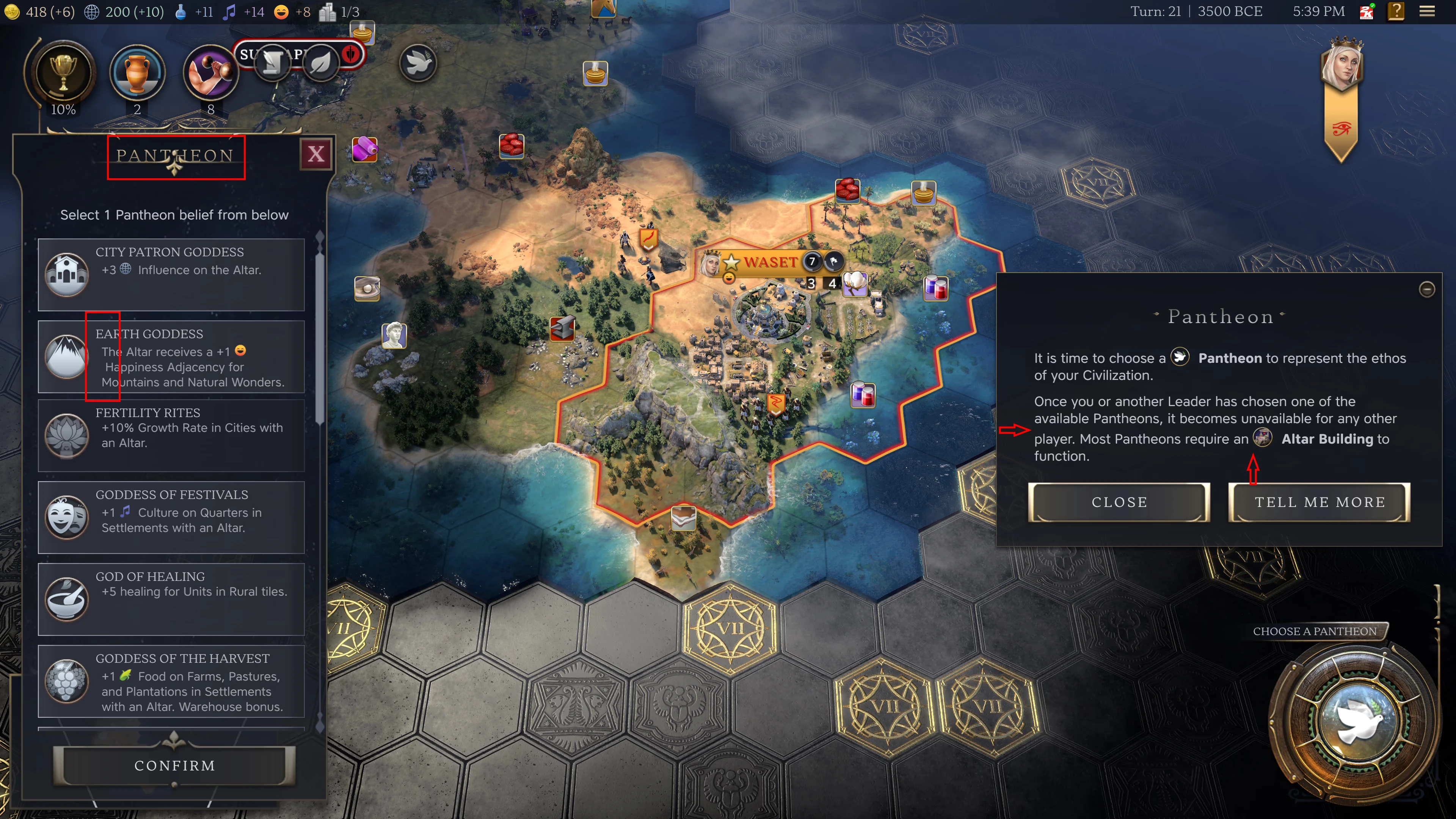 A screenshot of ‘Select a pantheon’ screen showing various text alignment and spacing problem.