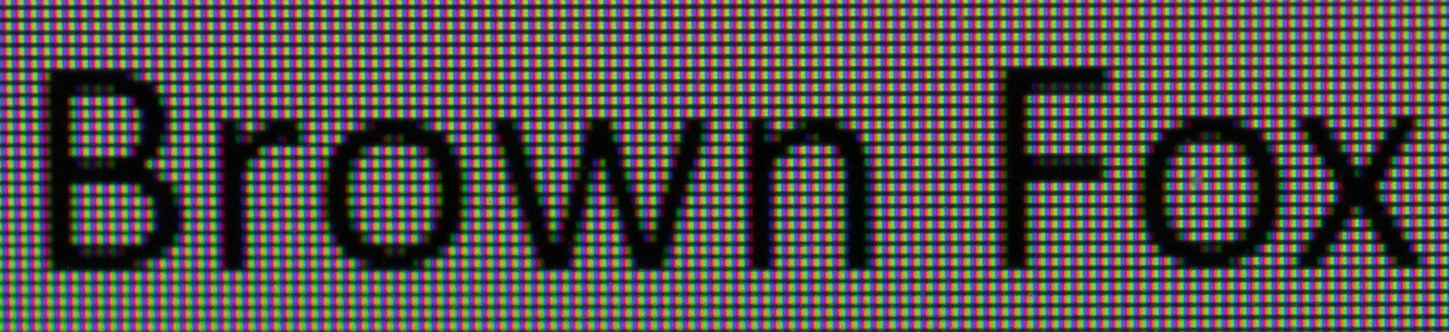 A close-up photo of the text in the first option, showing the subpixels of the words ‘Brown Fox’.