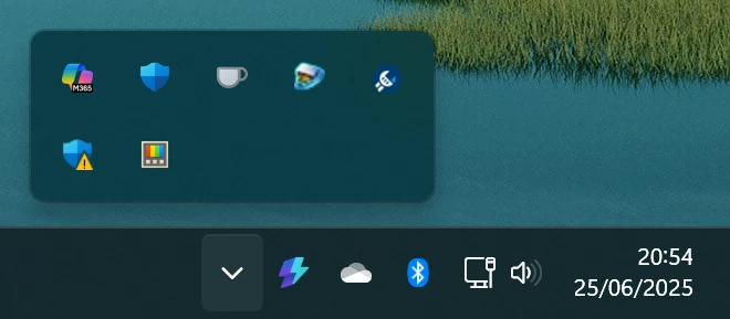 A screenshot of the system tray with the hidden icons area open.