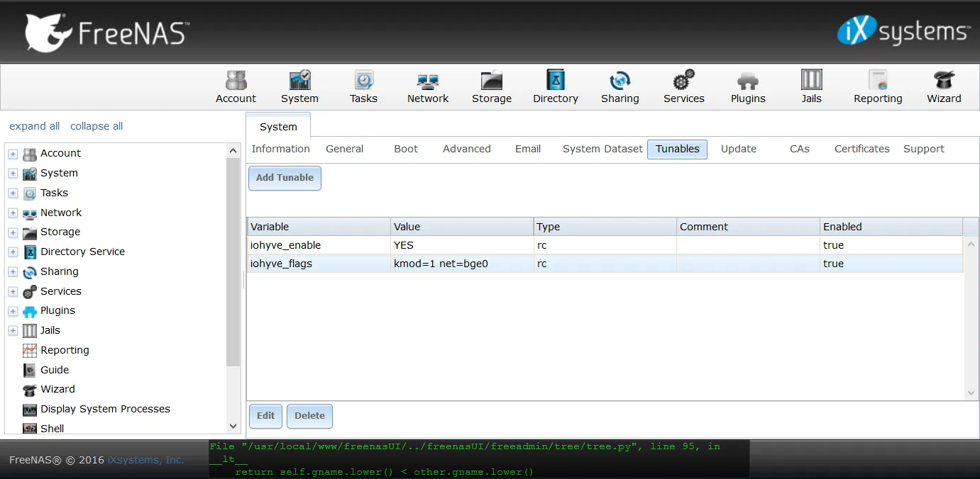 FreeNAS tunables